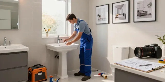 Plumber London installing a modern sink in a stylish bathroom renovation