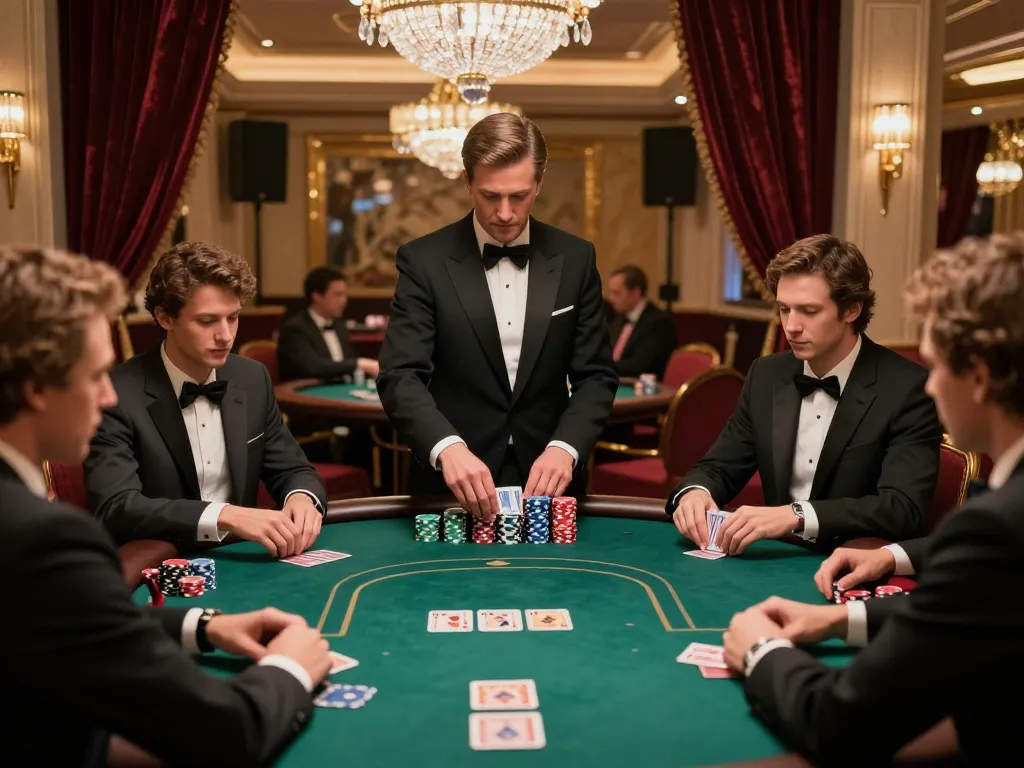 Players engaging in strategic poker gameplay at a ta888 casino table, showcasing intense focus and competitive spirit.