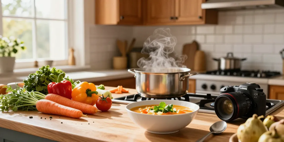 Leckere Zubereitung veganer Suppen mit frischen Zutaten in einer gemütlichen Küche.