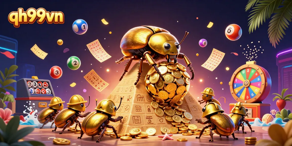 Engage in thrilling games at qh99vn with dynamic lottery symbols and golden casino elements.
