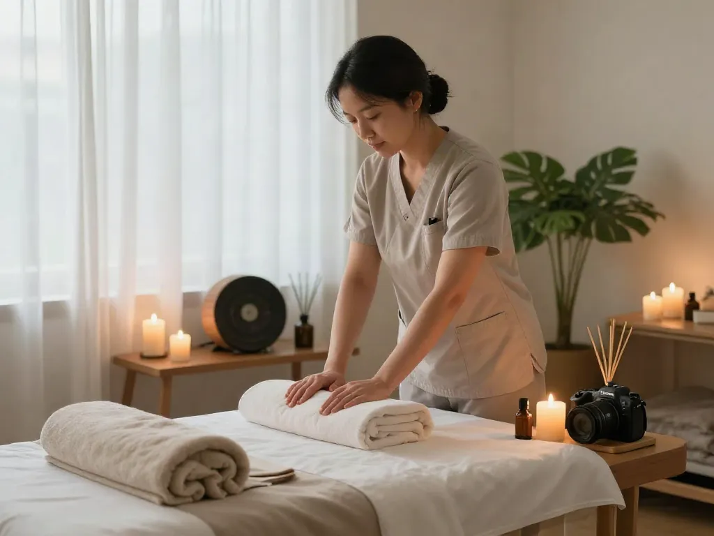 하남출장마사지 session setup with a calming ambiance and professional therapist.