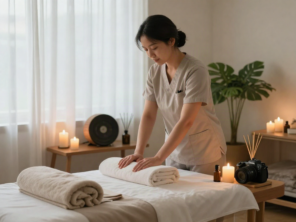 하남출장마사지 session setup with a calming ambiance and professional therapist.