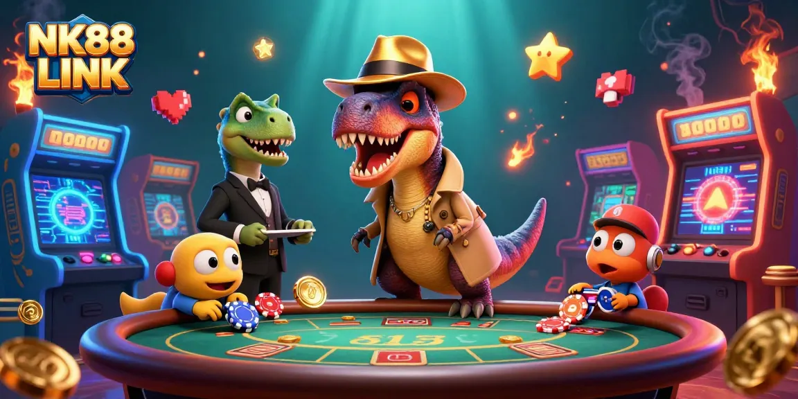 Experience thrilling gameplay at NK88 LINK with a vibrant casino scene featuring unique characters.