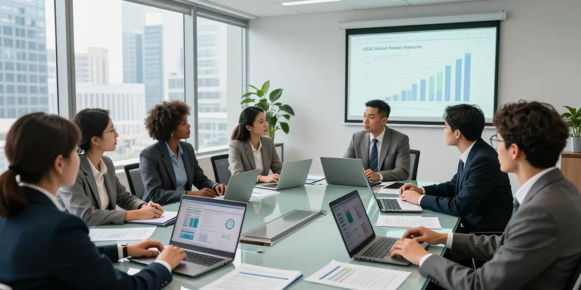 Team discussing MBM strategies in a modern corporate office setting