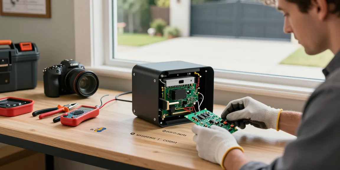 Mighty Mule circuit board problems being diagnosed by a technician in a home garage.