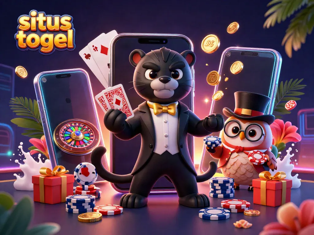 Sit back and enjoy the thrill of situs togel with stylish panther, owl, and lucky mouse in a vibrant casino scene.