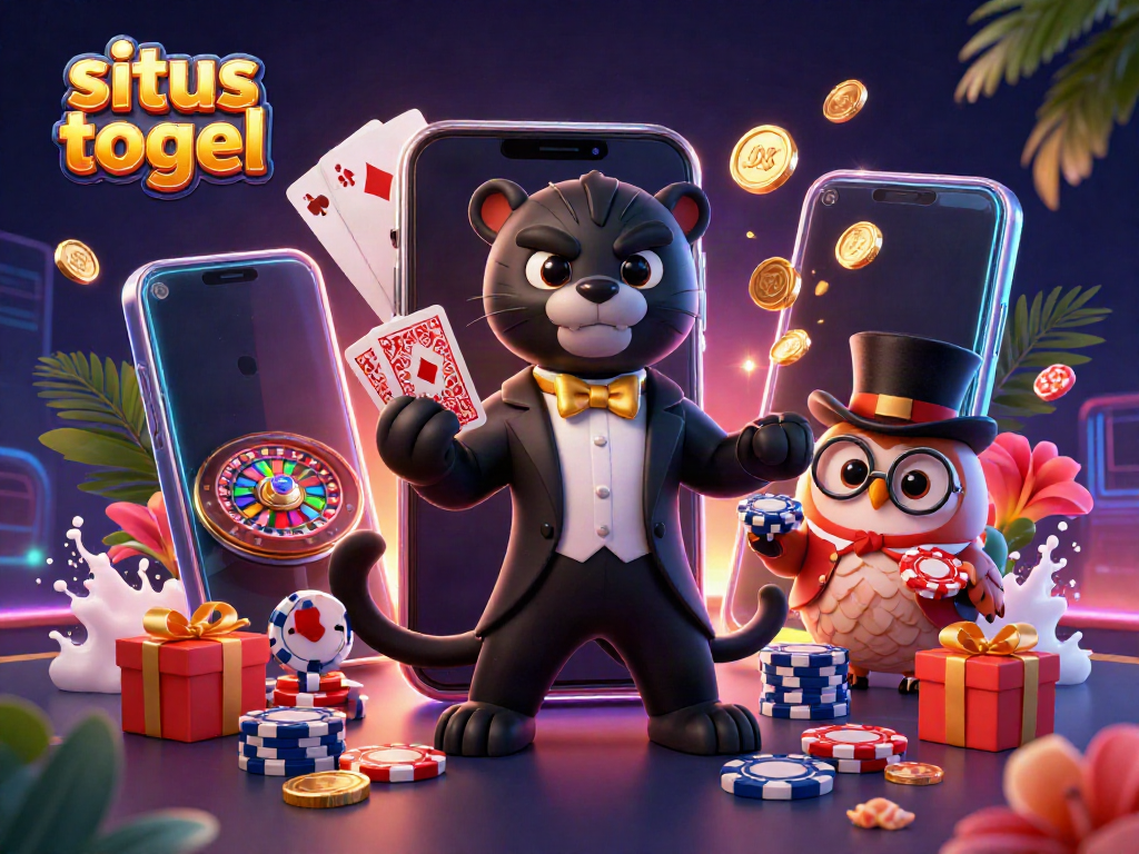 Sit back and enjoy the thrill of situs togel with stylish panther, owl, and lucky mouse in a vibrant casino scene.