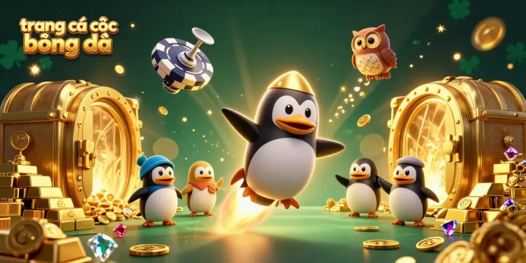 Experience thrilling gaming action at trang cá cược bóng đá with dynamic rocket penguin illustration.