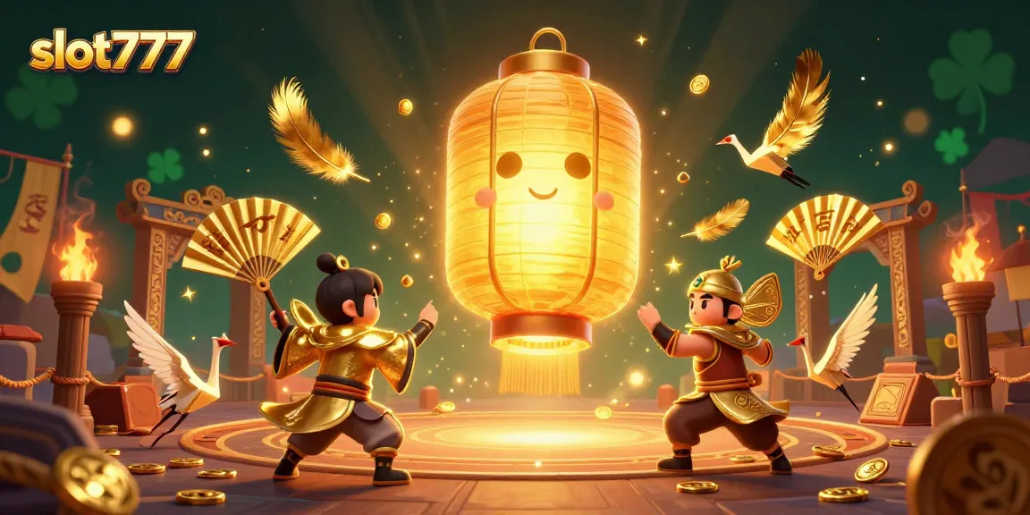 Engage with exciting slot777 experiences featuring vibrant characters, golden lanterns, and immersive casino elements.