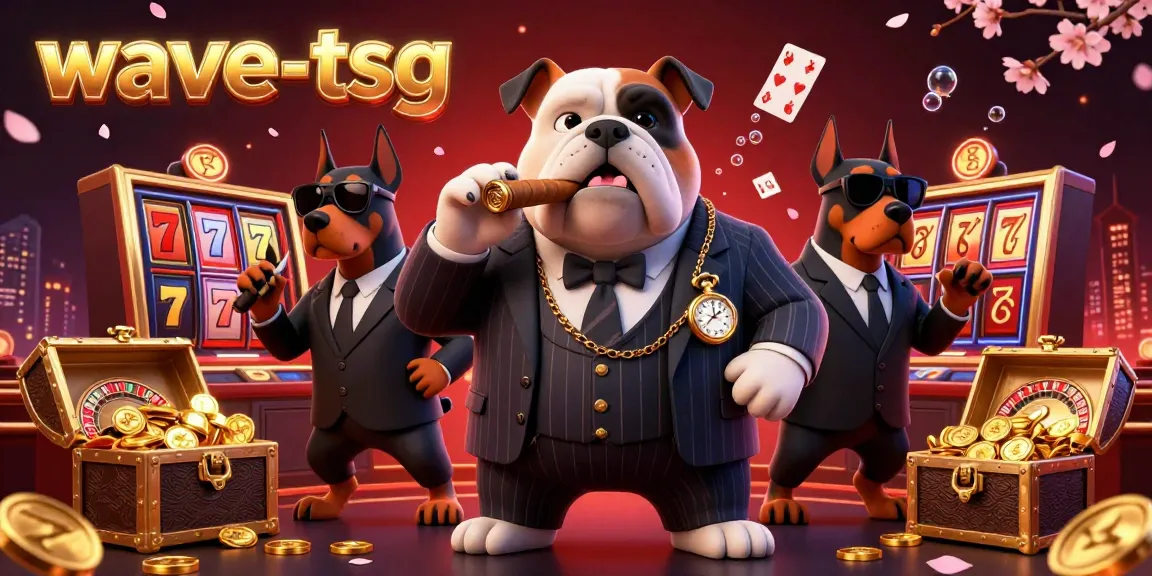 Bet on wave-tsg while enjoying an exciting 3D casino scene featuring a mafia bulldog boss surrounded by dynamic gambling elements.