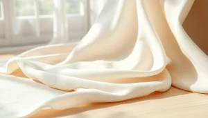 Viscose stof met een zachte textuur op een houten oppervlak in een rustige setting.