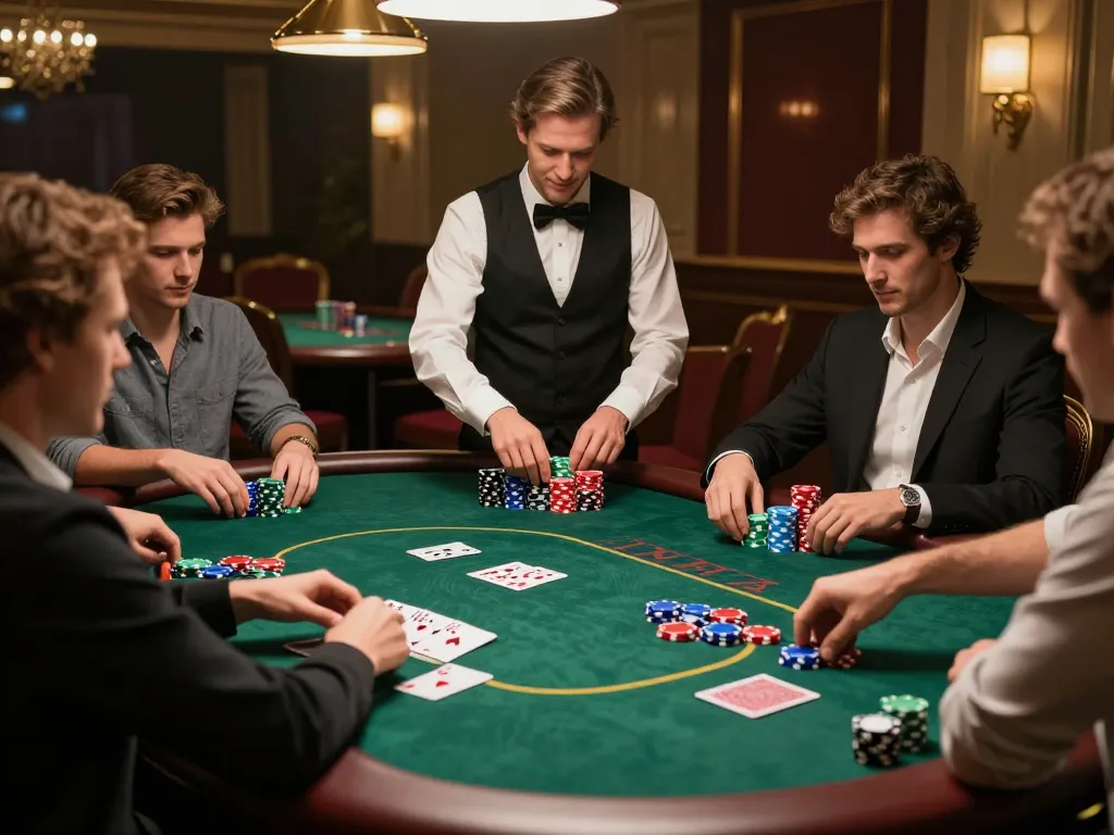 LLwin players engaging in an exciting poker game at a luxurious casino.