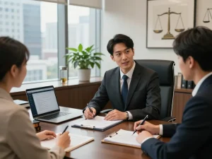 USA lawyers consulting with a client in a professional legal office, showcasing expertise and trust.