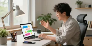 Engaging interaction with spicy ai in a cozy home office.
