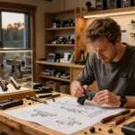 Gunsmith at https://precisionglockslides.com working on custom Glock slides in a workshop.