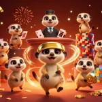 Enjoy thrilling gameplay with Link Sunwin in a vibrant, dynamic casino scene featuring meerkats and colorful treasures.