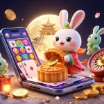 Experience the thrilling world of yonibet with an enchanting illustration featuring a moon rabbit and vibrant casino elements.
