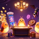 Jouez au casino en ligne dans un décor vibrant, avec des lumières scintillantes et des symboles de chance.