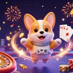 Join go88 with an astronaut corgi in a vibrant space casino surrounded by flying poker chips and golden coins.