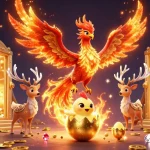 Experience thrilling gameplay with xôi lạc 8xbet, featuring a vibrant phoenix scene and golden treasures