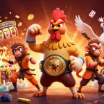Menangkan slot gacor dengan simbol buah yang berkilauan dan koin emas di sekitarnya.