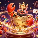 Découvrez un roi du casino en ligne avec des crabes et des pièces d'or scintillantes.
