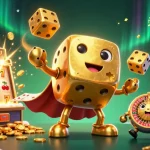 Join kerajitu in an action-packed casino scene filled with golden dice, jackpots, and vibrant game elements.