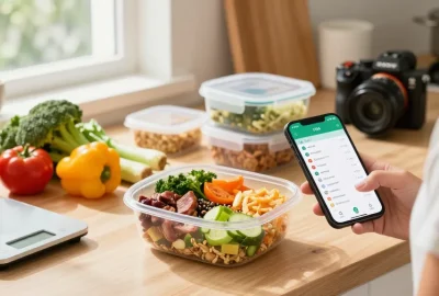 Cooking a healthy meal while using the best macro tracker app to track nutrients and macros.